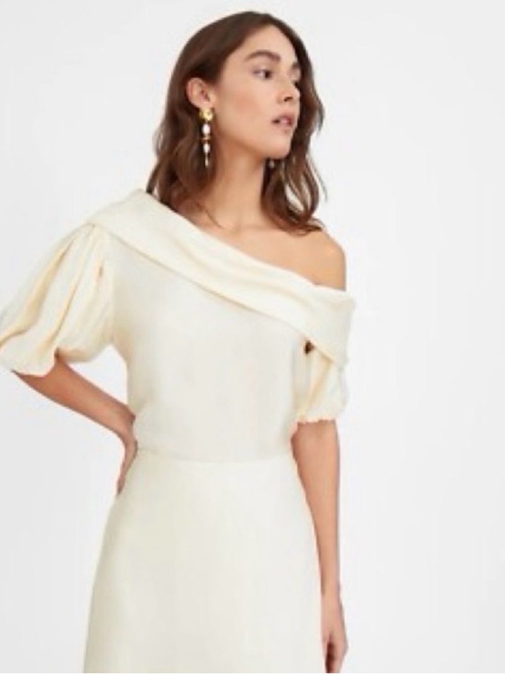 Tanya Taylor Cream Off-Shoulder Puff Sleeve Top Georgia Top